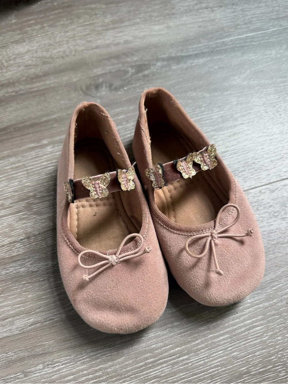 Zara Girls Mauve Pink Ballet Flats with Butterfly Strap